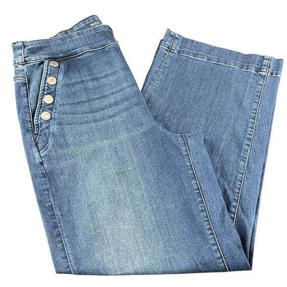Chico's Wide Leg Ankle U.S Sz 10R (1.5) Dark Blue Pull-On Jeans Buttoned Pockets - Picture 3 of 11